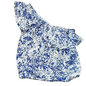 American Eagle Blue Floral One Shoulder Ruffle Top Small Y2K